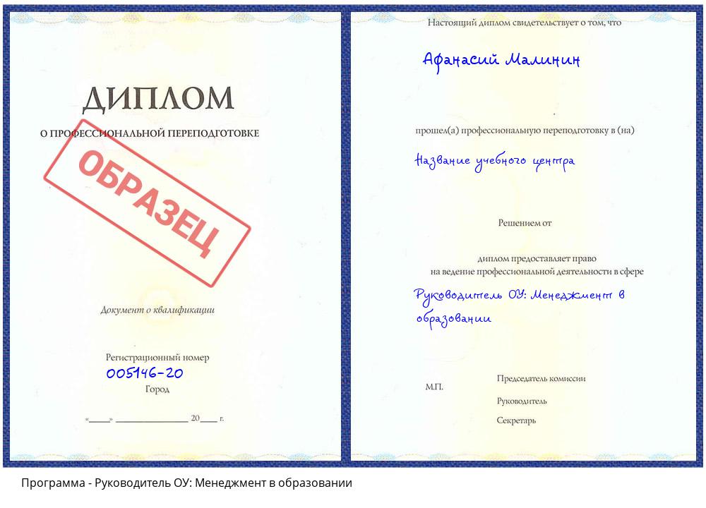 Руководитель ОУ: Менеджмент в образовании Пятигорск