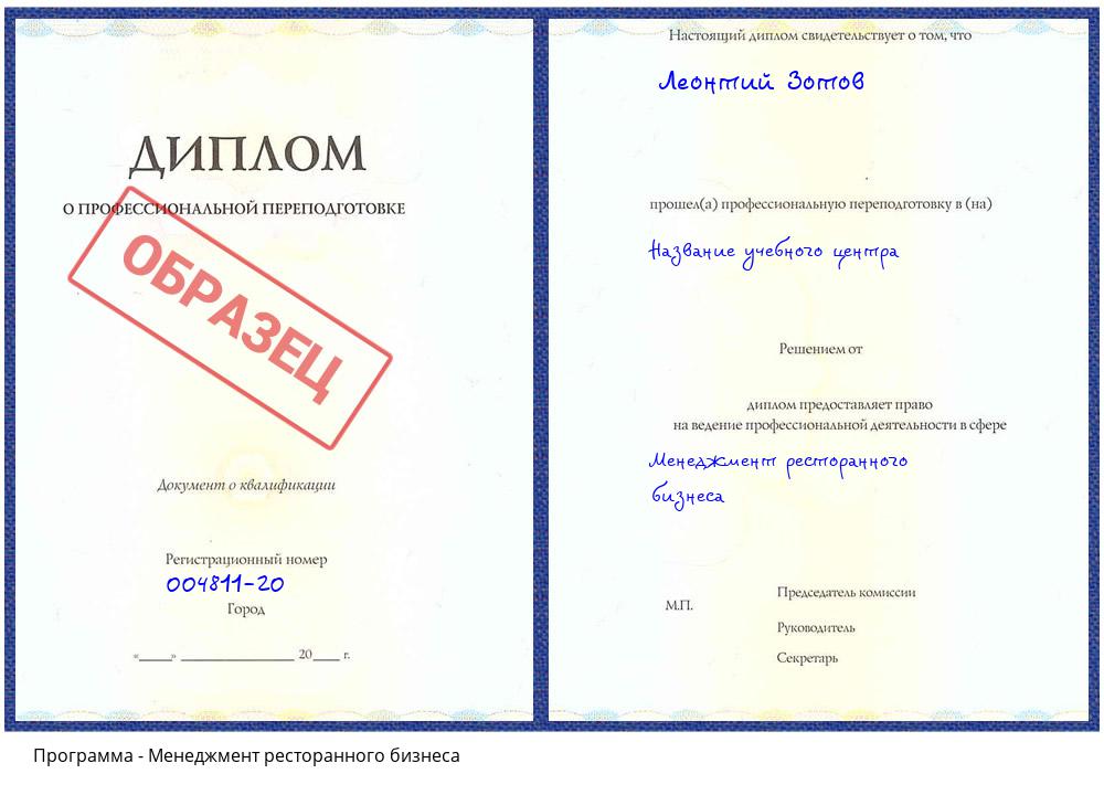 Менеджмент ресторанного бизнеса Пятигорск