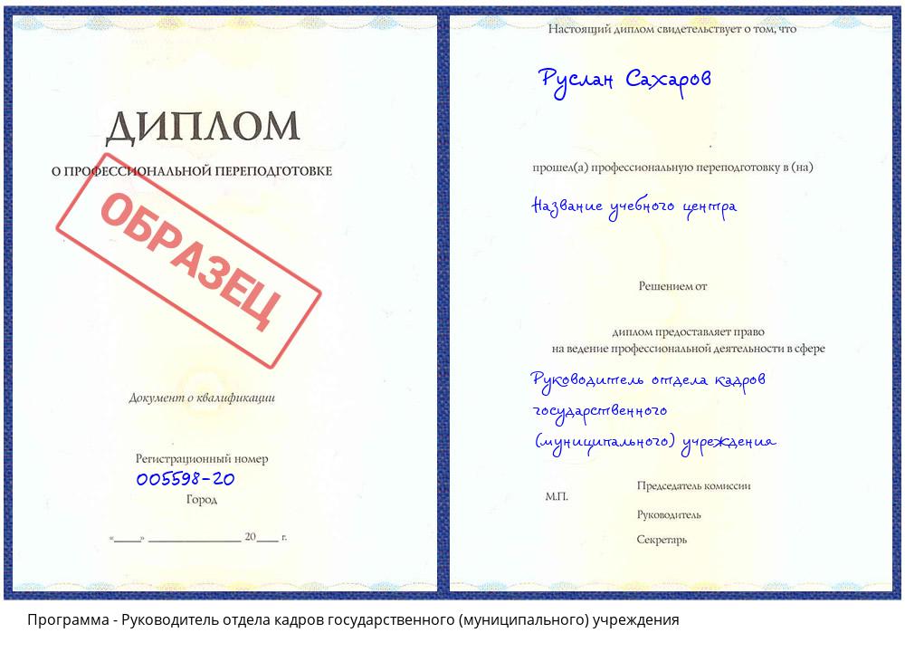 Руководитель отдела кадров государственного (муниципального) учреждения Пятигорск