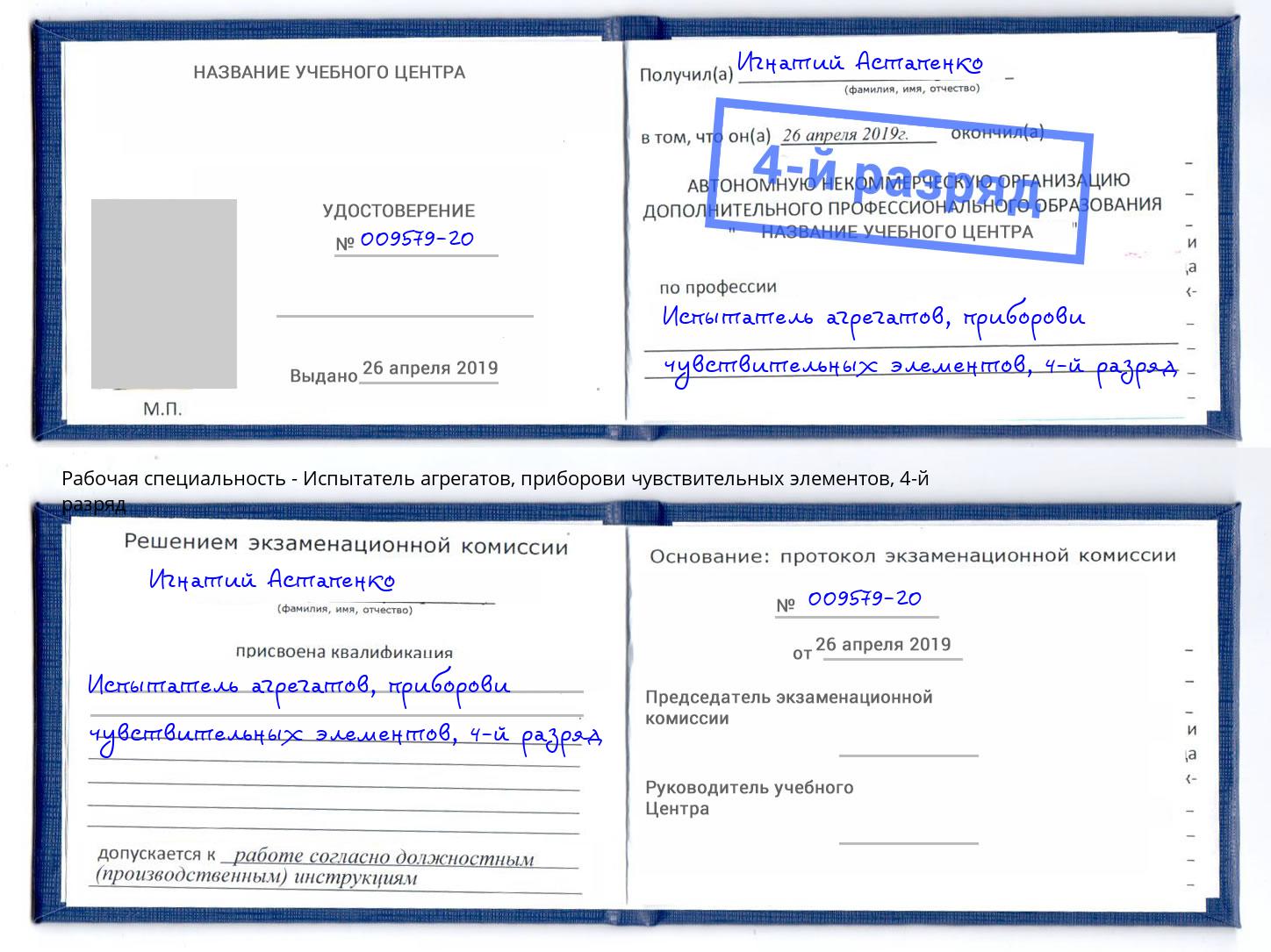 корочка 4-й разряд Испытатель агрегатов, приборови чувствительных элементов Пятигорск