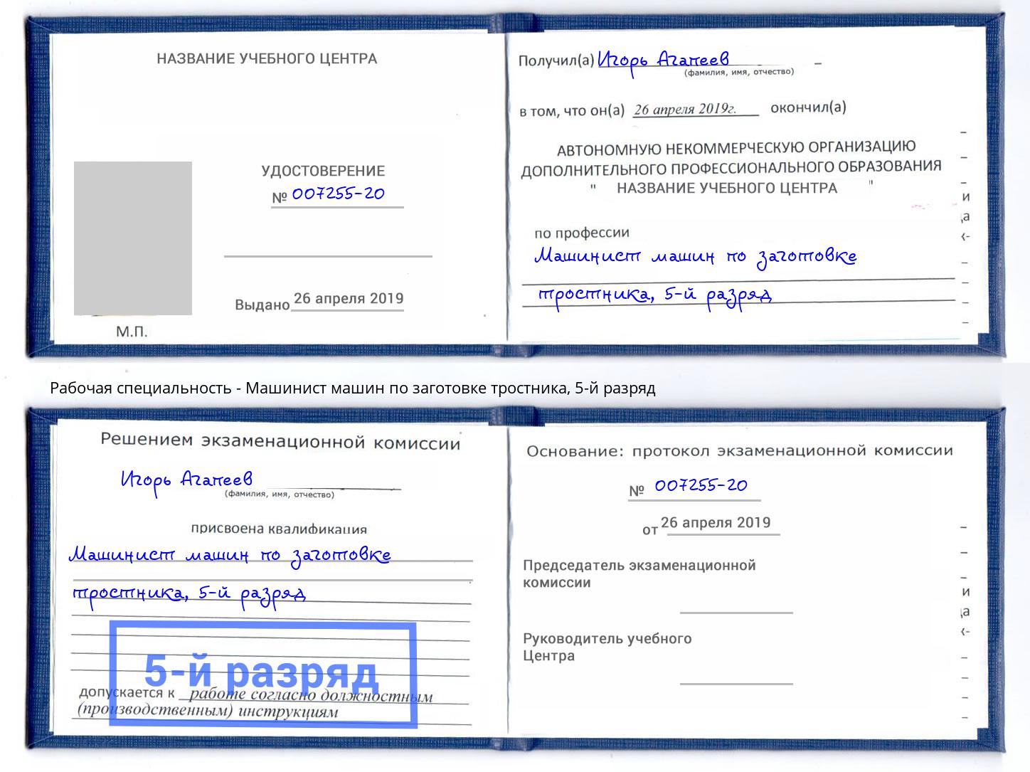 корочка 5-й разряд Машинист машин по заготовке тростника Пятигорск