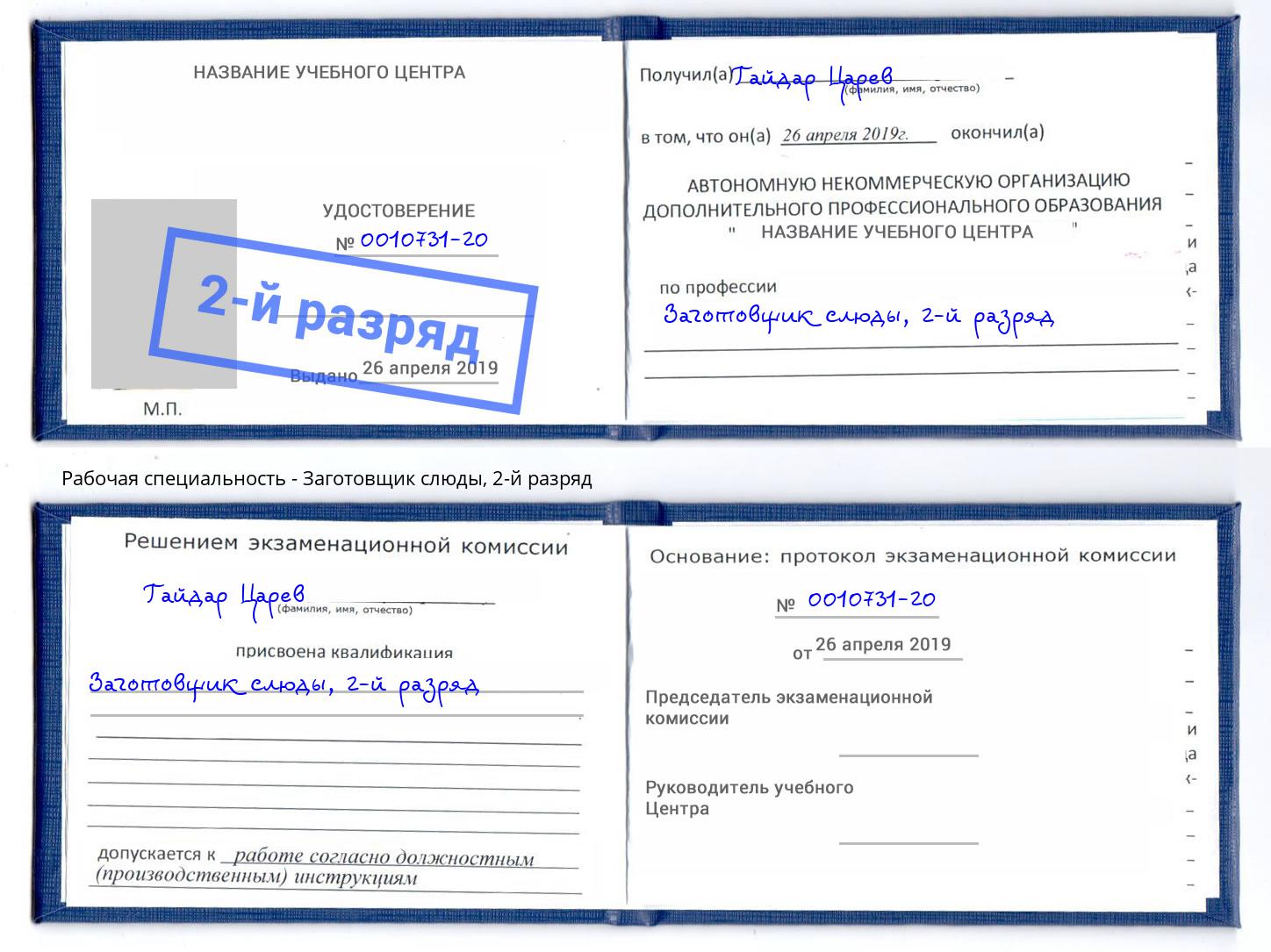 корочка 2-й разряд Заготовщик слюды Пятигорск