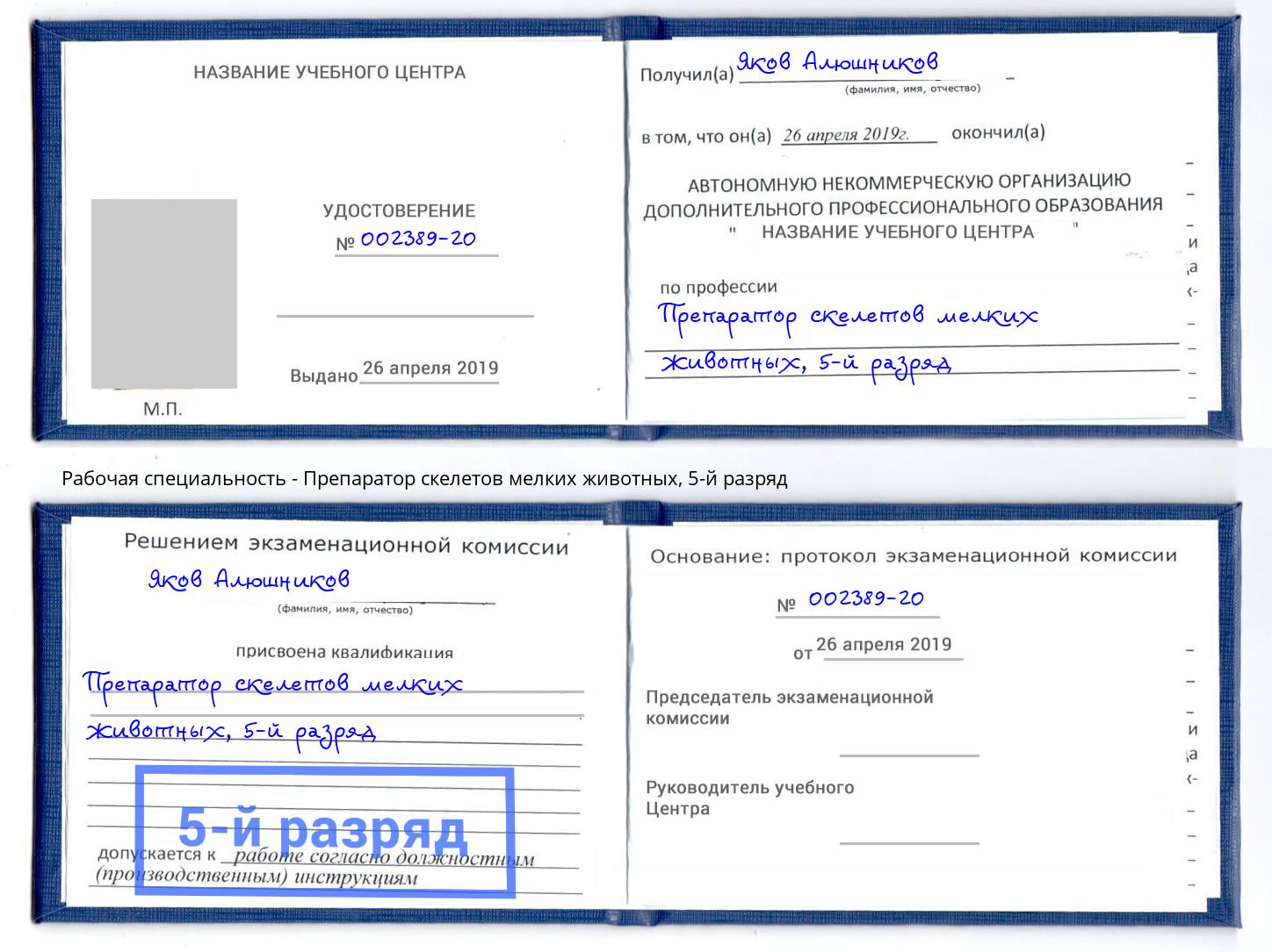 корочка 5-й разряд Препаратор скелетов мелких животных Пятигорск