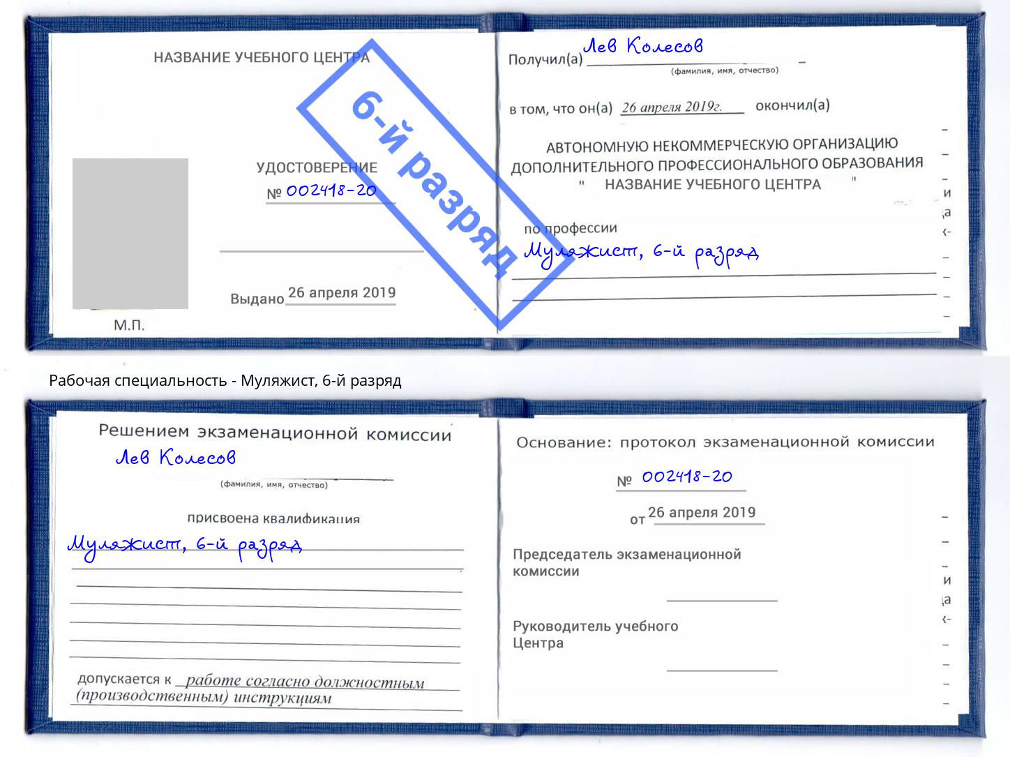 корочка 6-й разряд Муляжист Пятигорск