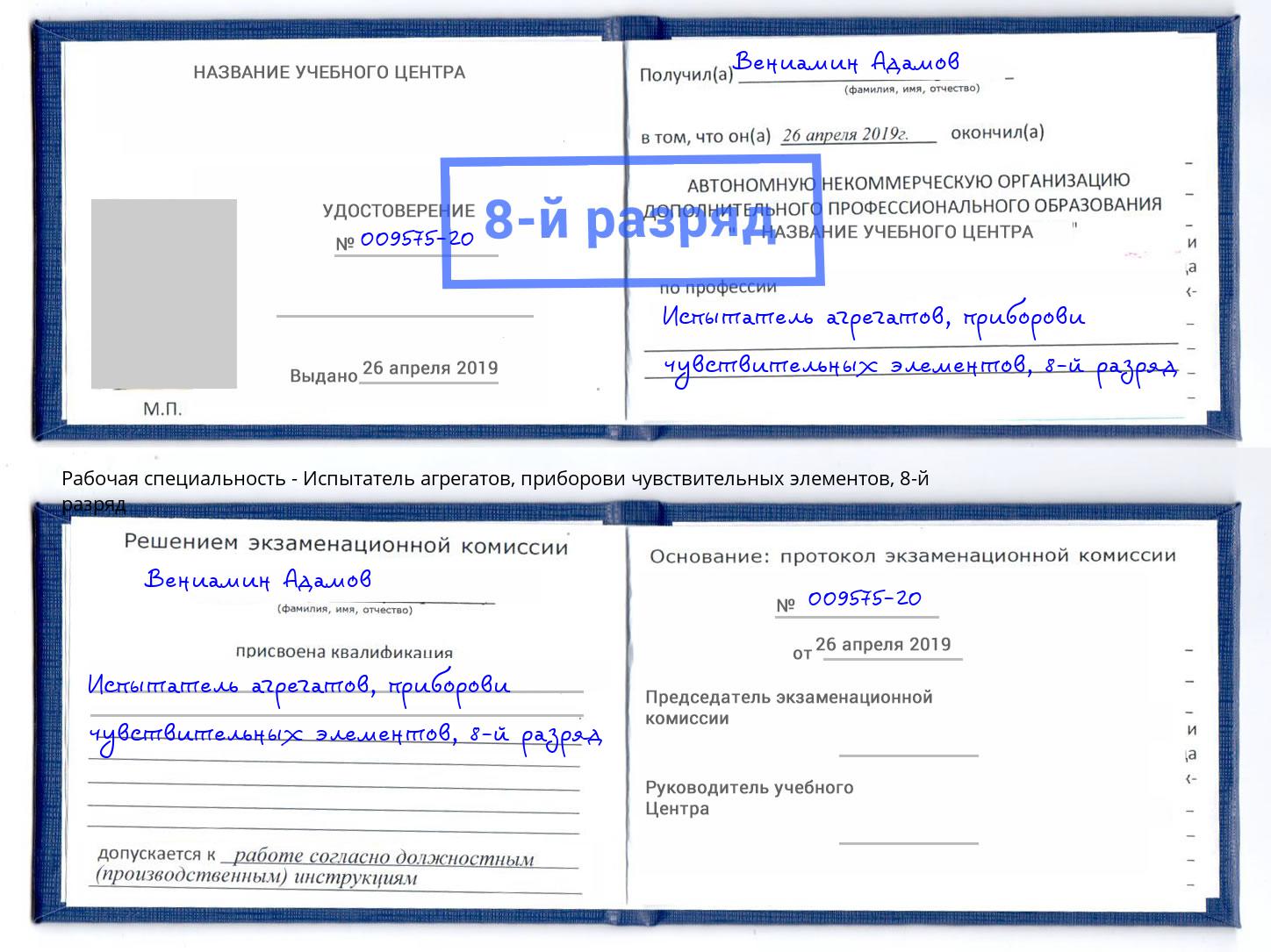 корочка 8-й разряд Испытатель агрегатов, приборови чувствительных элементов Пятигорск